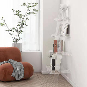 4-Shelf Ladder Bookshelf Modern Bookshelf Acrylic Clear Ladder Bookcase